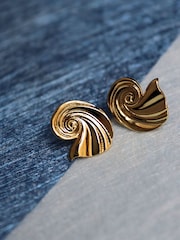 Ottoman Hands Gold Waterproof Wave Stud Earrings - Image 5 of 8