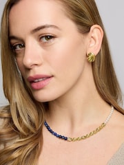 Ottoman Hands Gold Waterproof Lapis and Pink Jade Beaded Necklace - Image 1 of 6