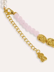 Ottoman Hands Gold Waterproof Lapis and Pink Jade Beaded Necklace - Image 5 of 6