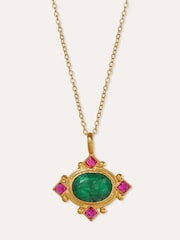 Ottoman Hands Gold Raina Emerald and Pink Crystal Pendant Necklace - Image 3 of 4