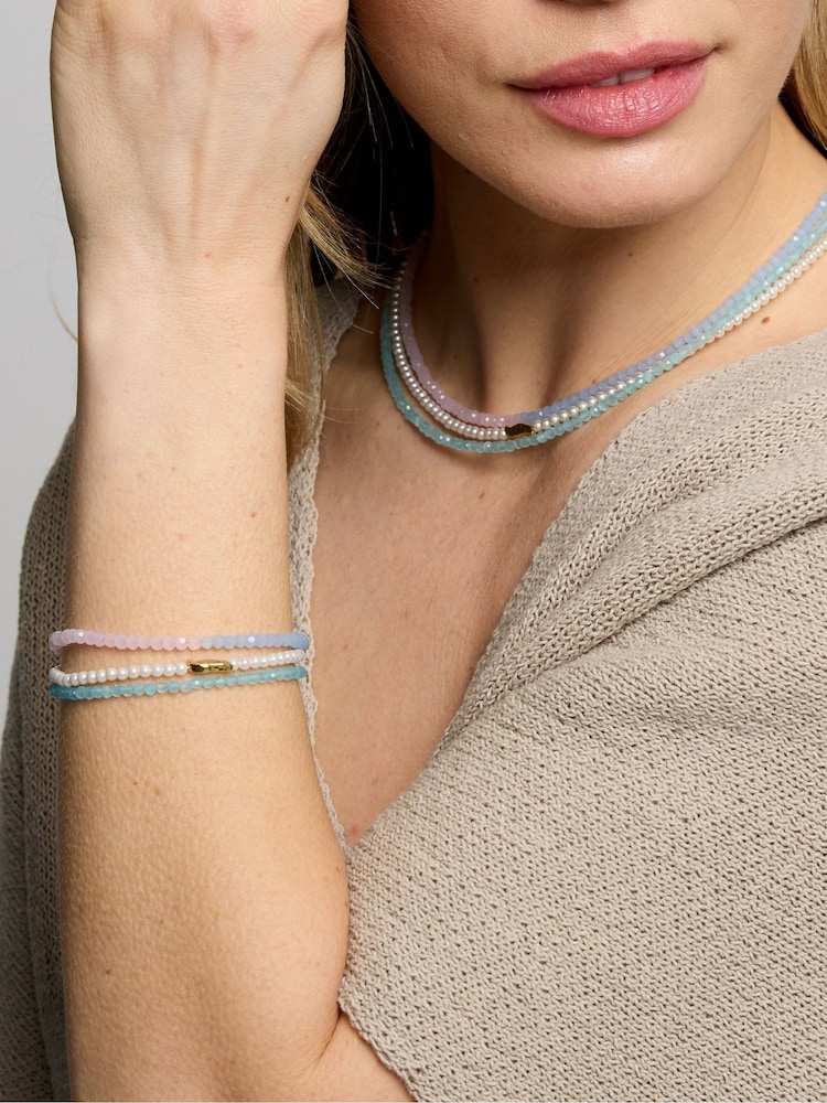 Ottoman Hands Gold Waterproof Layered Beaded Necklace - Image 2 of 5 Ottoman Hands Gold Waterproof Layered Beaded Necklace - Image 2 of 5