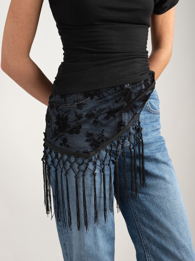 Aela Black Tassel Scarf - Image 2 of 6 Aela Black Tassel Scarf - Image 2 of 6