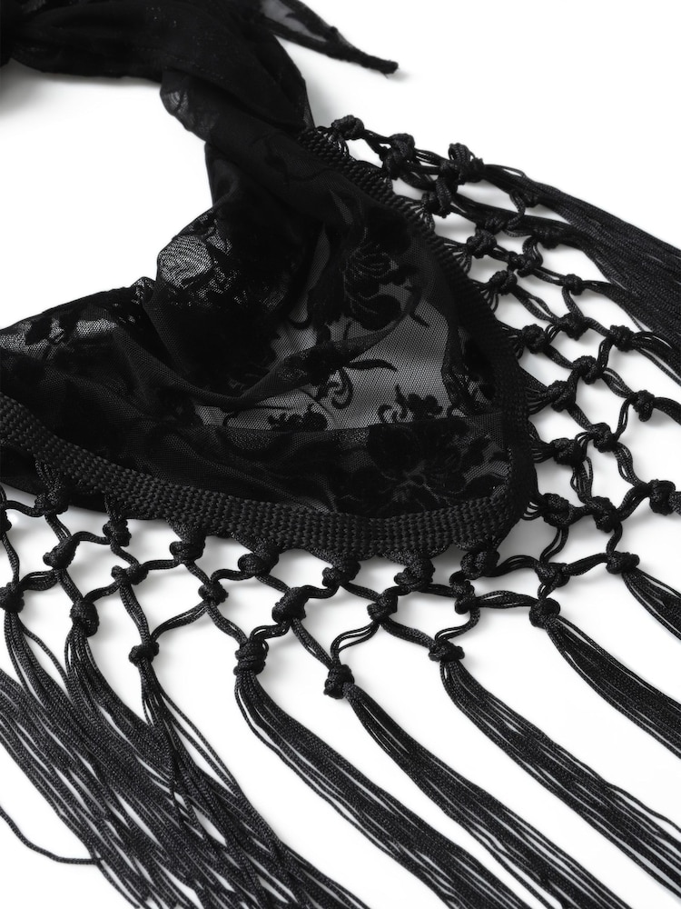 Aela Black Tassel Scarf - Image 6 of 6 Aela Black Tassel Scarf - Image 6 of 6