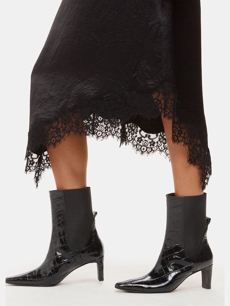 Whistles Black Darla Croc Effect Heeled Boots - Image 1 of 4