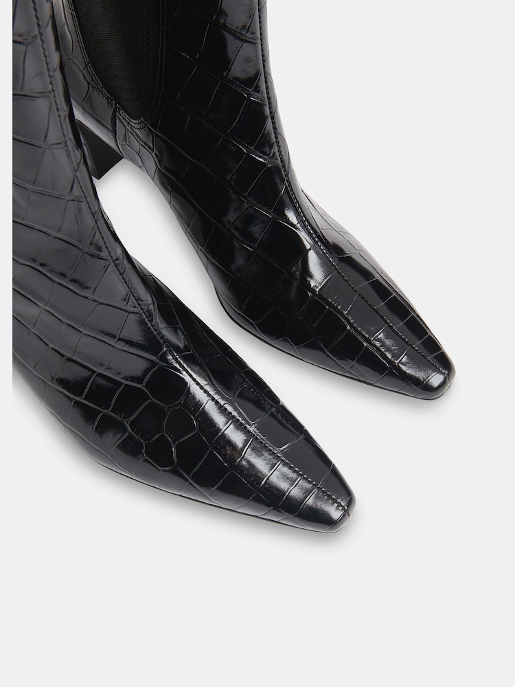 Whistles Black Darla Croc Effect Heeled Boots - Image 2 of 4