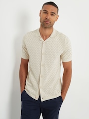 Threadbare Bleach 100% Cotton Pointelle Revere Collar Short Sleeve Knitted Shirt - Image 1 of 4