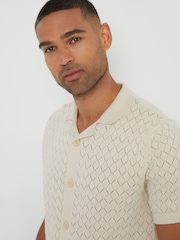 Threadbare Bleach 100% Cotton Pointelle Revere Collar Short Sleeve Knitted Shirt - Image 2 of 4
