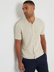 Threadbare Bleach 100% Cotton Pointelle Revere Collar Short Sleeve Knitted Shirt - Image 4 of 4