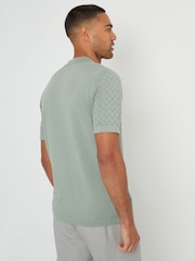 Threadbare Green 100% Cotton Pointelle Revere Collar Short Sleeve Knitted Shirt - Image 2 of 3