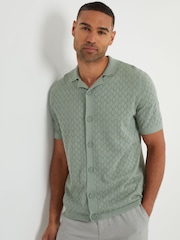 Threadbare Green 100% Cotton Pointelle Revere Collar Short Sleeve Knitted Shirt - Image 3 of 3