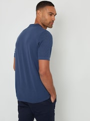 Threadbare Blue 100% Cotton Pointelle Revere Collar Short Sleeve Knitted Shirt - Image 2 of 4