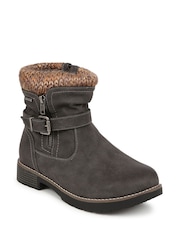 Pavers Grey Knitted Cuff Ankle Boots - Image 2 of 5
