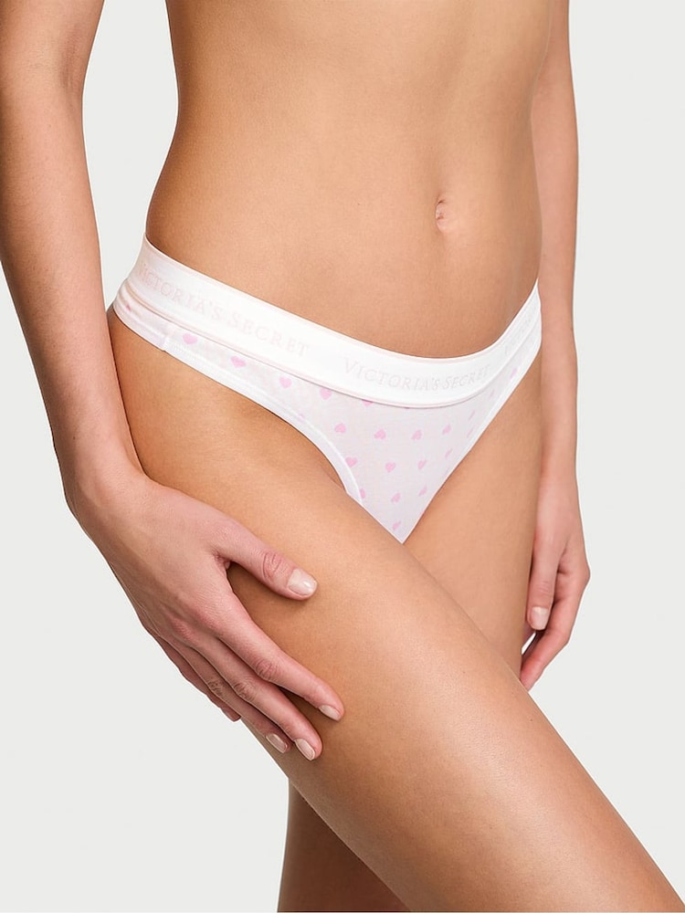 Victoria's Secret White & Pink Hearts Thong Knickers - Image 1 of 3