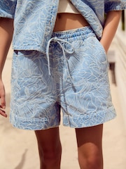Blue Leaf Jacquard 100% Cotton Short Sleeve Denim Short - Image 3 of 7