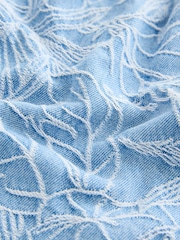 Blue Leaf Jacquard 100% Cotton Short Sleeve Denim Short - Image 6 of 7