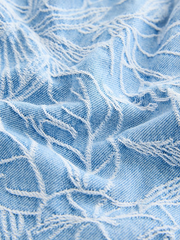 Jacquard feuille Bleu - 100% Coton Manches courtes  Denim Short - Image 6 of 7