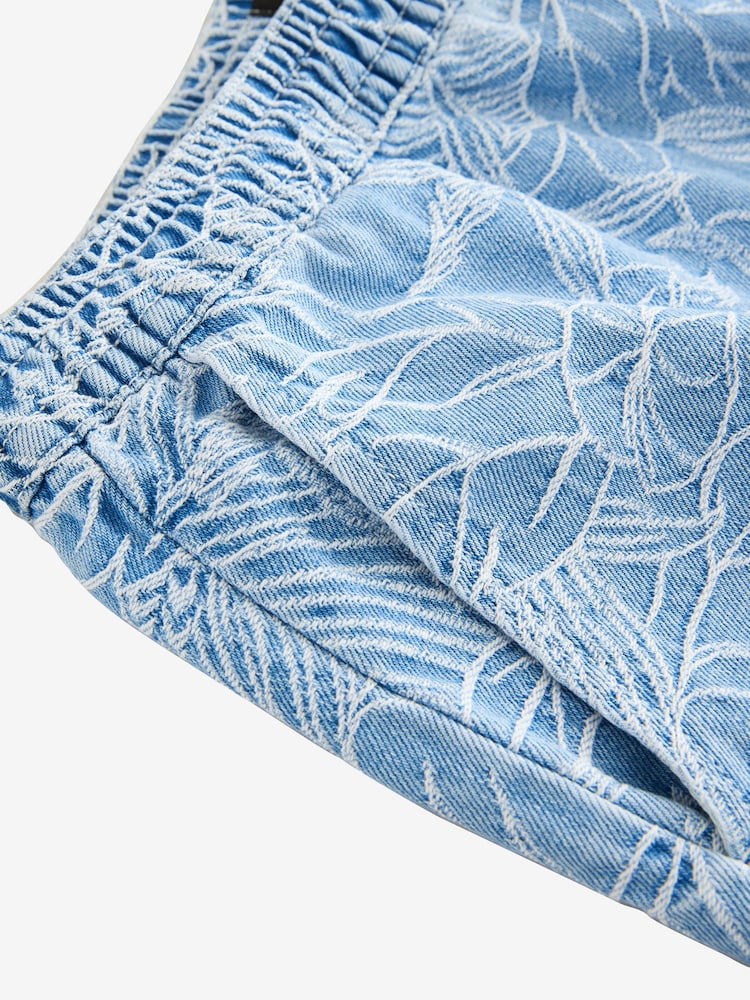 Blue Leaf Jacquard 100% Cotton Short Sleeve Denim Short - Image 7 of 7