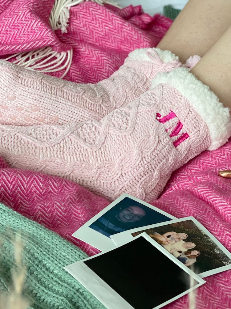 Solesmith Pink Monogrammed Supersoft Personalised Slipper Socks - Image 1 of 6