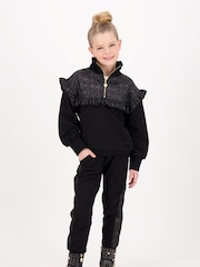 Angels Face Adalene Jacquard Stripe 100% Cotton Black Joggers - Image 1 of 3