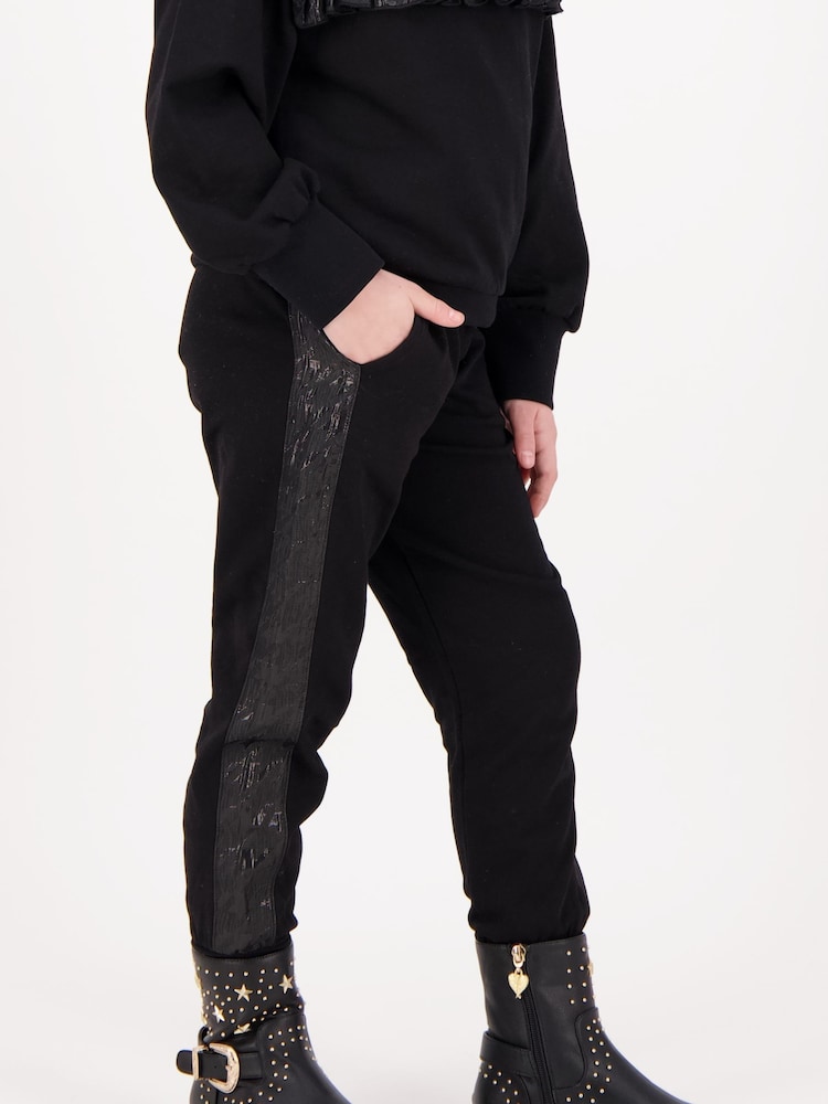 Angels Face Adalene Jacquard Stripe 100% Cotton Black Joggers - Image 3 of 3 Angels Face Adalene Jacquard Stripe 100% Cotton Black Joggers - Image 3 of 3