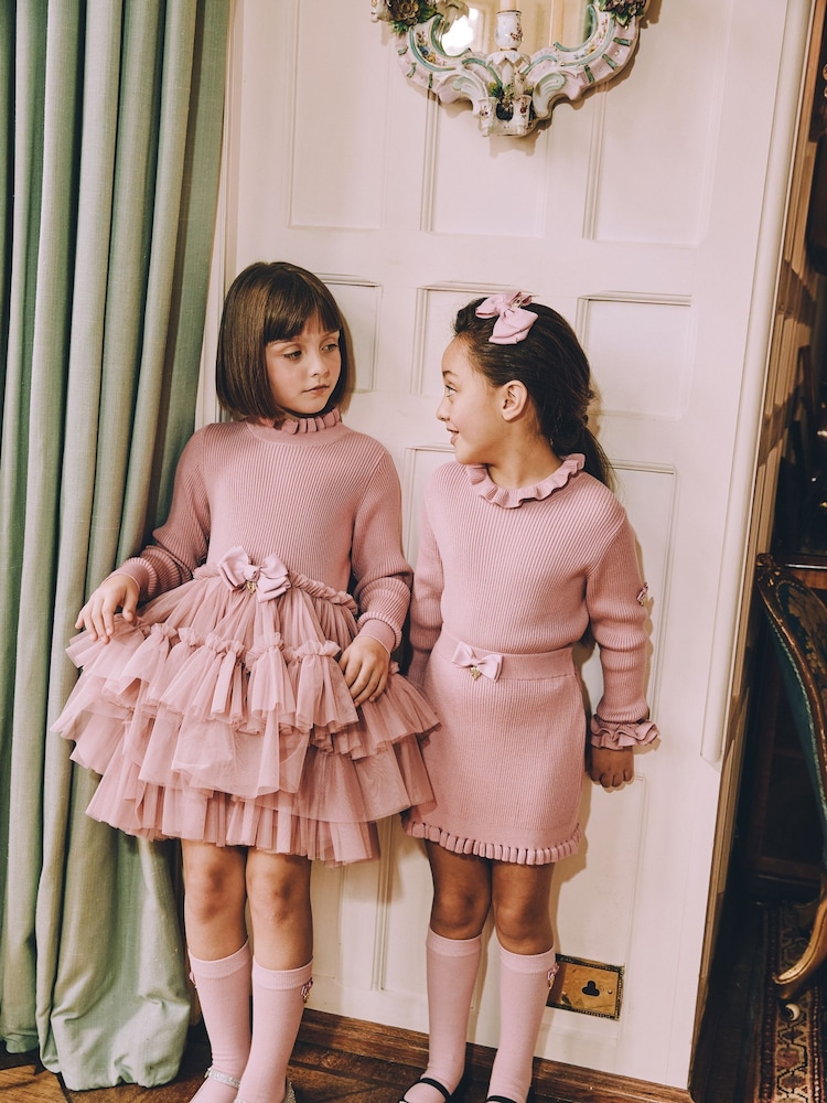 Angels Face Pink 100% Cotton Elin Long Sleeve Knit With Tulle Dress - Image 1 of 5 Angels Face Pink 100% Cotton Elin Long Sleeve Knit With Tulle Dress - Image 1 of 5