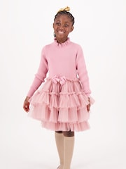 Angels Face Pink 100% Cotton Elin Long Sleeve Knit With Tulle Dress - Image 2 of 5