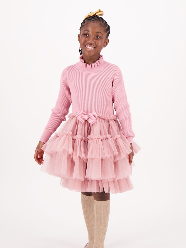 Angels Face Pink 100% Cotton Elin Long Sleeve Knit With Tulle Dress - Image 2 of 5 Angels Face Pink 100% Cotton Elin Long Sleeve Knit With Tulle Dress - Image 2 of 5