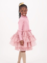 Angels Face Pink 100% Cotton Elin Long Sleeve Knit With Tulle Dress - Image 3 of 5