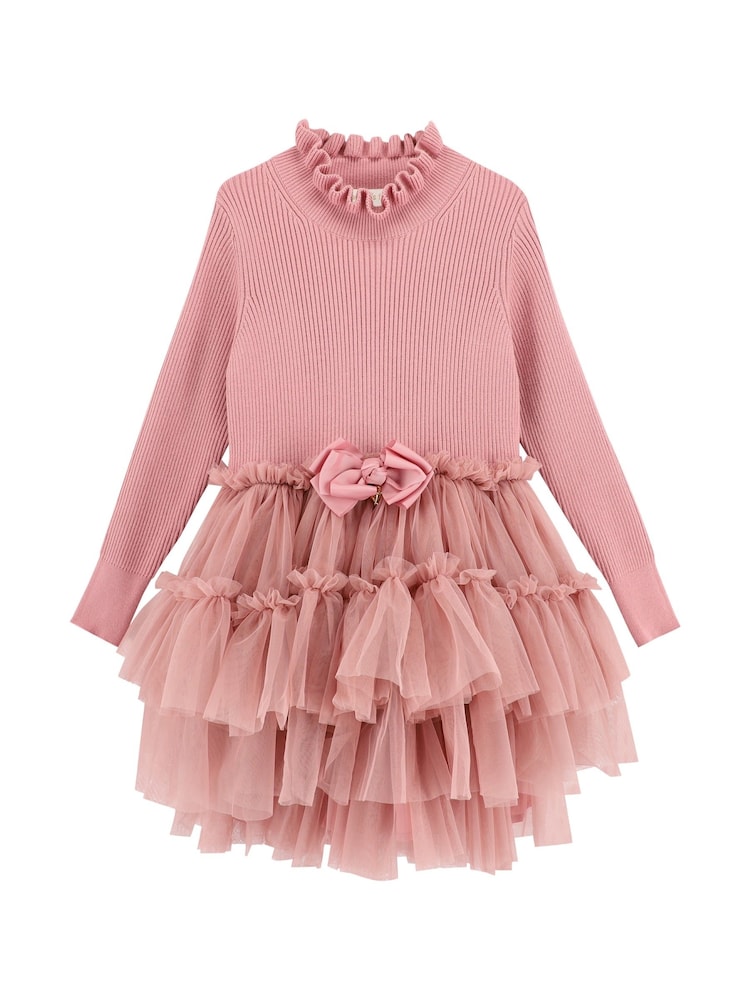 Angels Face Pink 100% Cotton Elin Long Sleeve Knit With Tulle Dress - Image 5 of 5 Angels Face Pink 100% Cotton Elin Long Sleeve Knit With Tulle Dress - Image 5 of 5