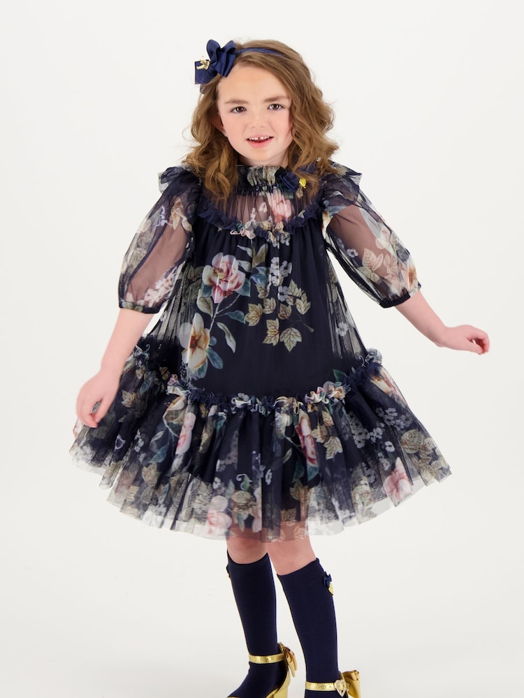 Angels Face Blue Myrtle Flower Tulle Dress - Image 2 of 5