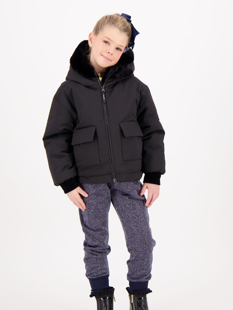 Angels Face Black Cathleen Reversible Hooded Coat - Image 1 of 4 Angels Face Black Cathleen Reversible Hooded Coat - Image 1 of 4