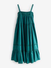 Laura Ashley Teal Blue Lace Strap 100% Cotton Maxi Dress - Image 12 of 15