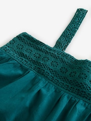 Laura Ashley Teal Blue Lace Strap 100% Cotton Maxi Dress - Image 13 of 15
