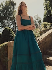Laura Ashley Teal Blue Lace Strap 100% Cotton Maxi Dress - Image 2 of 15