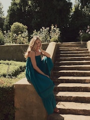Laura Ashley Teal Blue Lace Strap 100% Cotton Maxi Dress - Image 4 of 15