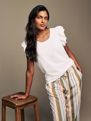 Laura Ashley White Broderie Frill 100% Cotton T-Shirt - Image 1 of 7