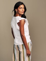 Laura Ashley White Broderie Frill 100% Cotton T-Shirt - Image 2 of 7