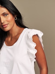 Laura Ashley White Broderie Frill 100% Cotton T-Shirt - Image 4 of 7