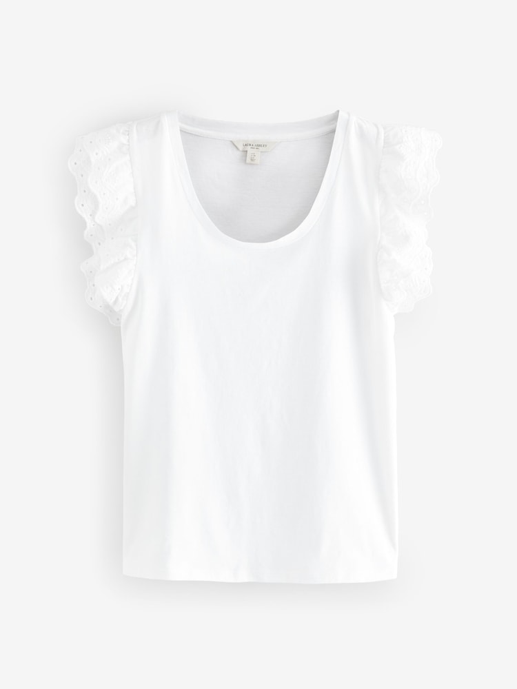 Laura Ashley White Broderie Frill 100% Cotton T-Shirt - Image 5 of 7
