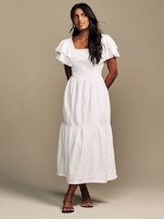 Laura Ashley White Ruffle Sleeve 100% Cotton Dress with Lace Trims - Image 1 of 17