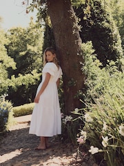 Laura Ashley White Ruffle Sleeve 100% Cotton Dress with Lace Trims - Image 10 of 17