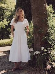 Laura Ashley White Ruffle Sleeve 100% Cotton Dress with Lace Trims - Image 11 of 17