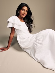 Laura Ashley White Ruffle Sleeve 100% Cotton Dress with Lace Trims - Image 2 of 17