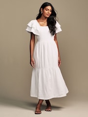 Laura Ashley White Ruffle Sleeve 100% Cotton Dress with Lace Trims - Image 3 of 17