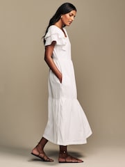 Laura Ashley White Ruffle Sleeve 100% Cotton Dress with Lace Trims - Image 4 of 17