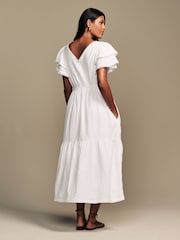 Laura Ashley White Ruffle Sleeve 100% Cotton Dress with Lace Trims - Image 5 of 17