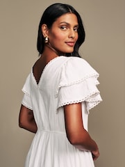 Laura Ashley White Ruffle Sleeve 100% Cotton Dress with Lace Trims - Image 6 of 17