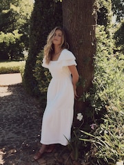 Laura Ashley White Ruffle Sleeve 100% Cotton Dress with Lace Trims - Image 8 of 17