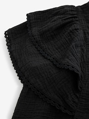 Черный - Топ из % хлопка с кружевной отделкой Laura Ashley с рукавами-оборками 100 - Изображение 11 из 11