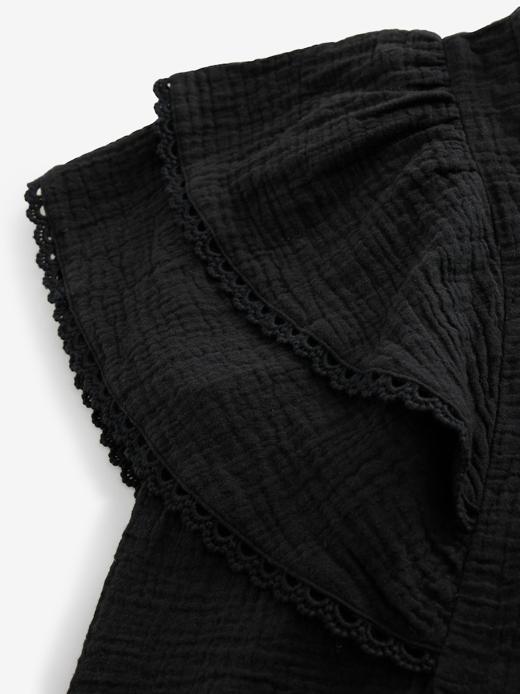 Laura Ashley Black Ruffle Sleeve 100% Cotton Top with Lace Trims - Image 11 of 11 Laura Ashley Black Ruffle Sleeve 100% Cotton Top with Lace Trims - Image 11 of 11